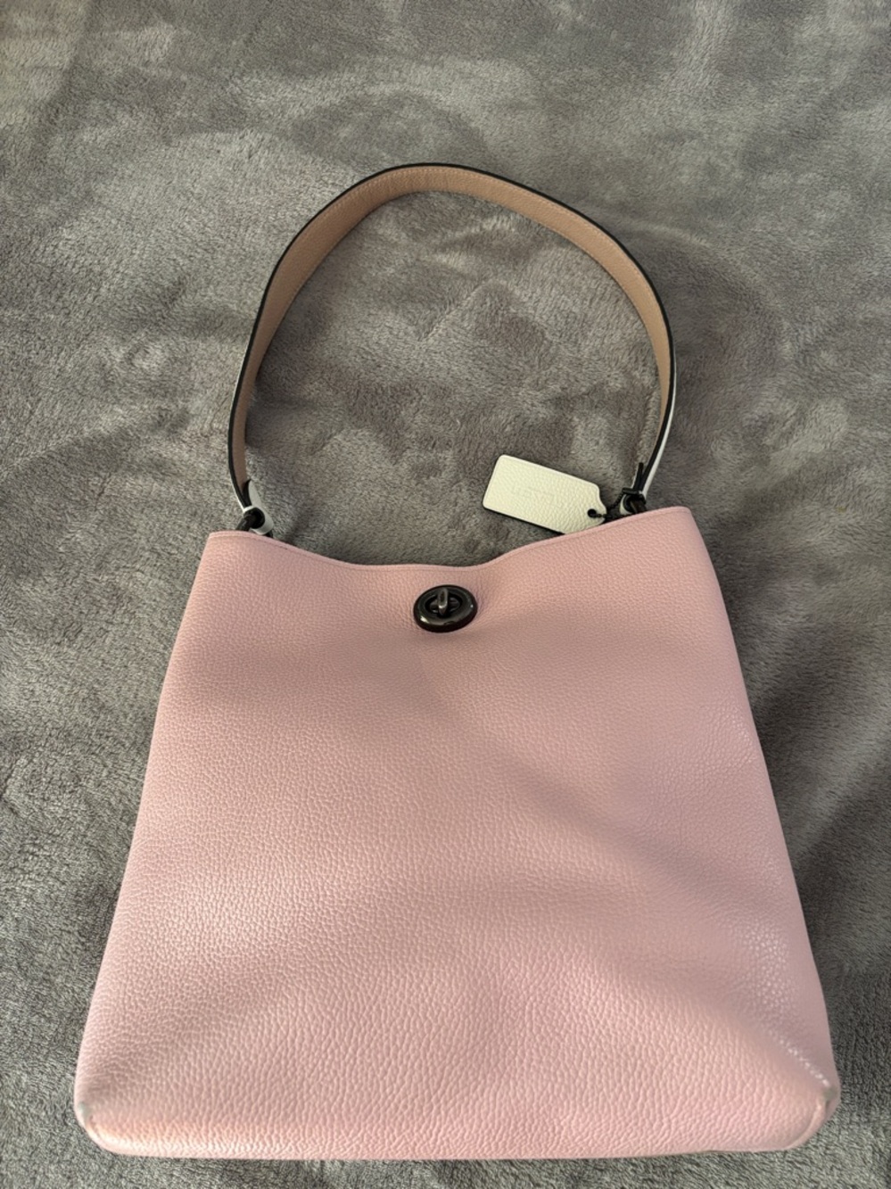 Women's Pink Leather Shoulder Bag - Structured Tote - Picture 7 of 16